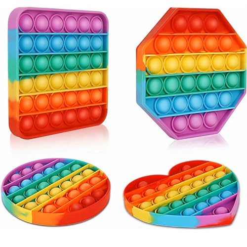 4 Stück Pop It für Kinder, Silikon Push and Pop, Poppit Pop Fidget It Toy Set, Pop It Spiel, Antistress Spielzeug Regenbogen, Stressabbau Angstabbau, Lernspielzeug, für Kinder Klassenzimmer von OUCONGK