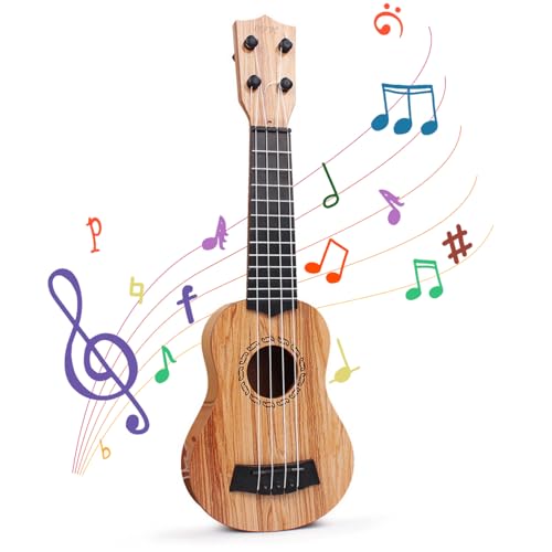 Kindergitarre, 38cm Mini Gitarre, Ukulele Kinder, Gitarre für Kinder Mit 4 Verstellbaren Seiten, Ukulele Gitarre Spielzeug für Kleinkinder, Anfänger, Jungen, Mädchen, Spielzeug Gitarre (15 inch) von OUCONGK