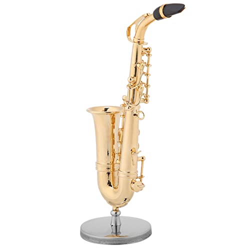 Miniatur-Altsaxophon Alt 14×7×5 Miniatur-Altsaxophon-Nachbildung mit Ständer und Koffer, Vergoldetes Instrumentenmodell, Ornamente von OUCRIY