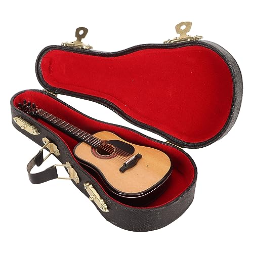 Miniatur-Holzgitarrenmodell, Hochsimulierte E-Gitarre, Mini-Musikinstrument mit Ständer und Koffer für Heimdekoration von OUCRIY