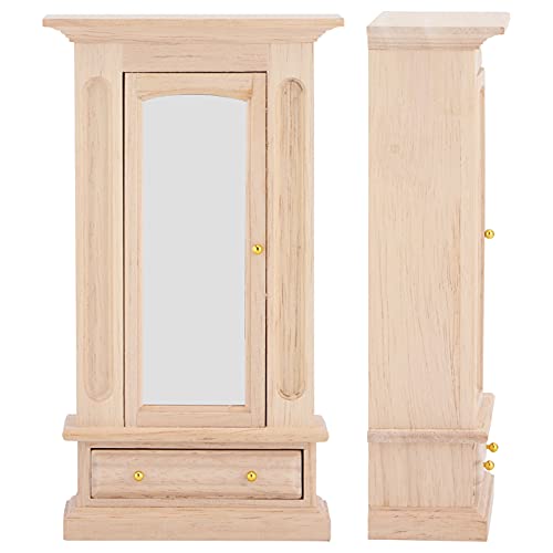 OUCRIY 1:12 Puppenhaus-Kleiderschrank aus Holz mit Spiegel, Puppenhaus-Möbel, Schlafzimmer, Puppenhaus-Dekoration von OUCRIY