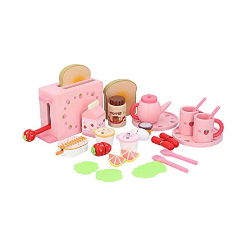 Spielhaus Erdbeer-Frühstücks-Set, Holz-Toaster, Tee-Set, Tee-Set, Kinderspielzeug, Lebensmittel, Küche, Rollenspiel, Lernspielzeug, Sommerurlaub, Hausarbeit, von OUCRIY