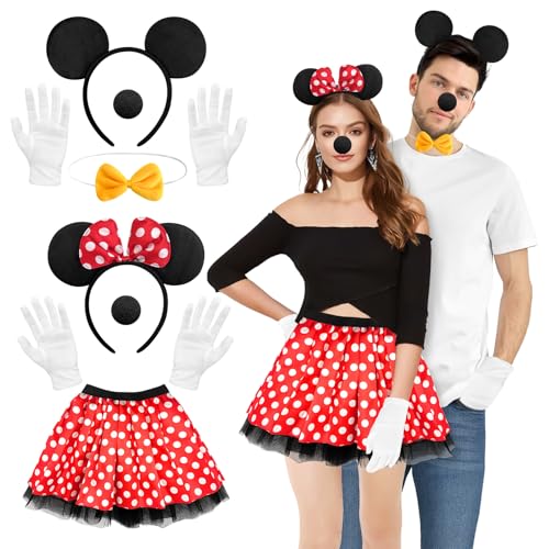 OUMDON Maus Mouse Kostüm Damen: Mini Mouse Tutu Rock Haarreif mit Maus Ohren Handschuhe Nase und Fliege - Ideal für Karneval Fasching Mottopartys und Halloween (Mouse) von OUMDON