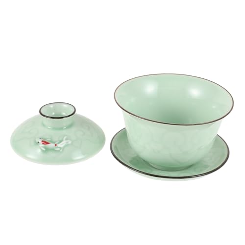 OUNONA 1 Satz Keramikschüssel-Set Teesiebe Teebehälter wiederverwendbar Untertasse Hydro Espresso Keramik Tasse mit Deckel Teebecher mit Keramikdeckel Frühstückstasse Teetasse Light Green von OUNONA