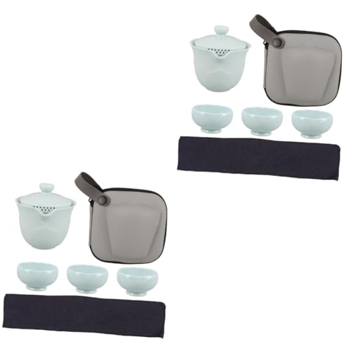 OUNONA 2 Sätze Reise-Tee-Set Teetablett aus Keramik Teetasse Teeservice aus Keramik Geschirrset aus Keramik Set zum Aufbrühen von chinesischem Tee Porzellan von OUNONA