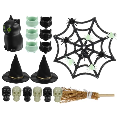 OUNONA Halloween Miniatur Dekorationsset Teilig aus Kunststoff mit Hexenhut Kessel Spinnennetz Katze Besen Schädel für Puppenhaus DIY OUNONA Halloween Miniatur Dekorationsset Teilig aus Kunststoff mit Hexenhut Kessel Spinnennetz Katze Besen Schädel für Puppenhaus DIY von OUNONA