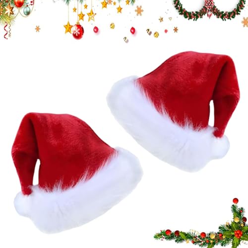 2 Stück Erwachsene Weihnachtsmütze,Weihnachten Mütze Plüsch,Weihnachtsmütze,Weihnachten Hut,Rot Santa Mütze,Plüsch Rand Rot Santa Mütze,Weihnachtsmann Nikolausmütze,Für Weihnachts und Weihnachtsfeiern von OUOQI