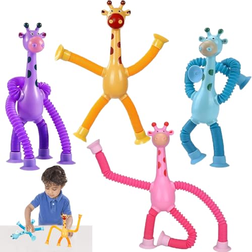 4 Stück Teleskop Saugnapf Giraffe Spielzeug,Giraffen Teleskopspielzeug,Stressabbau Giraffe Spielzeug,Teleskop Giraffenspielzeug mit Saugnapf,Suction Cup Giraffen Toy,Sensorisches Giraffen Spielzeug von OUOQI