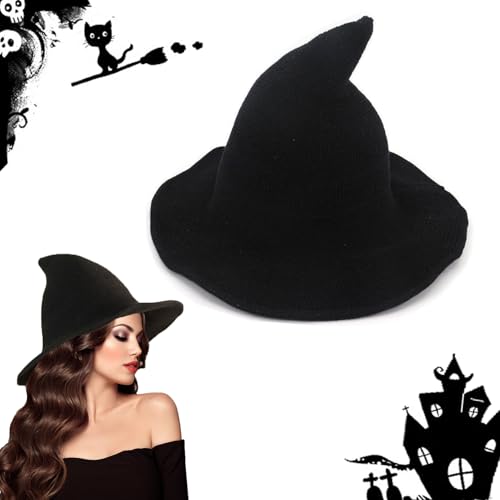 OUOQI Hexenhut Erwachsene Halloween,Party Knitted Witch Hat,Witch Hat Wizard Hat,Witch Party Hat,Women's Witch Hat,Party Gestrickter Hexenhut,for Halloween Cosplay Kostüme und Accessoires von OUOQI