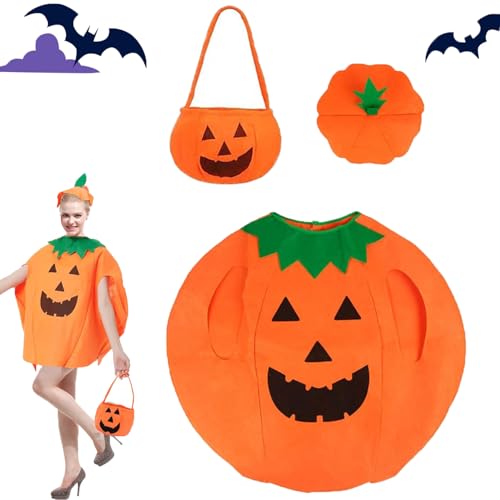 OUOQI Halloween Kürbis Mantel Hut,Kürbis Kostüm,Halloween Kostüm Kürbiskostüm,Halloween Kürbiskostüm mit Kürbis Candy Bag,Kürbis Faschingskostüme,für Halloween,Karneval,Cosplay von OUOQI