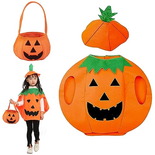 OUOQI Halloween Kürbis Mantel Hut,Kürbis Kostüm,Halloween Kostüm Kürbiskostüm,Halloween Kürbiskostüm mit Kürbis Candy Bag,Kürbis Faschingskostüme,für Halloween,Karneval,Cosplay von OUOQI