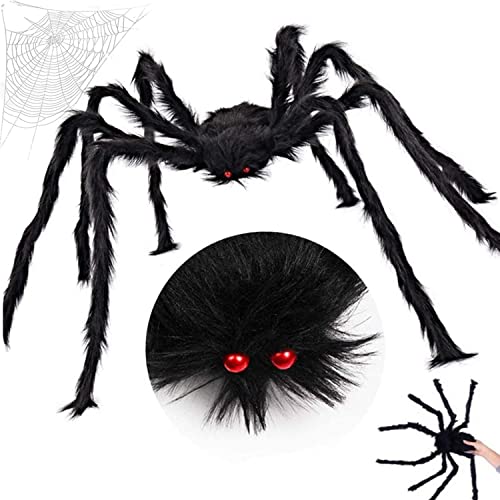 OUOQI Halloween-Spinne,90cm Halloween Spinne Deko,Haarige Spinne,Riesenspinne,Gruselige Spinnen mit großer Größe,Halloween spinne outdoor,für Halloween Deko,Karneval von OUOQI