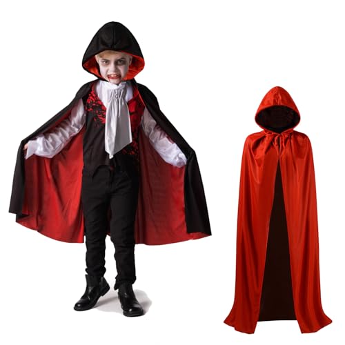 Unisex Umhang mit Kapuze,Vampir Umhang mit Kapuze,Schwarz Rot Kapuzenumhang,Dracula Umhang,Halloween Umhänge,Rot Doppelseitig mit Kapuze,Umhang Erwachsener,für Cosplay Halloween Kostüm (90CM) von OUOQI