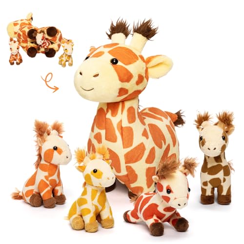 OUOZZZ 5 Stück Giraffe Kuscheltier Set, 32cm Weich Giraffe Plüschtier mit 4 Baby Giraffen Stofftiere im Bauch - Baby Geburtstagsgeschenk für Kinder von OUOZZZ