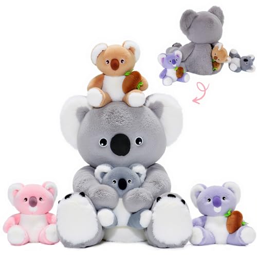 OUOZZZ 5 Stück Koala Kuscheltier Set, 30cm Weich Koala Plüschtier mit 4 Baby im Bauch - Baby Geburtstagsgeschenk für Mädchen Jungen Kinder von OUOZZZ