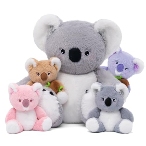 OUOZZZ 5 Stück Koala Kuscheltier Set, 30cm Weich Koala Plüschtier mit 4 Baby im Bauch - Baby Geburtstagsgeschenk für Mädchen Jungen Kinder von OUOZZZ