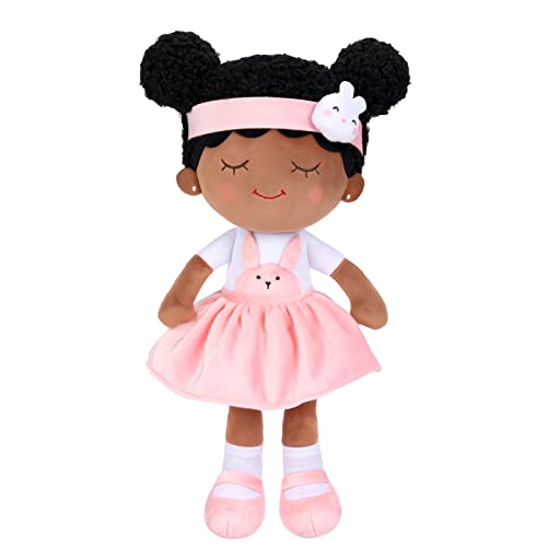 OUOZZZ Baby Puppe, Weiche Stoffpuppe Mädchen Rosa Häschenpuppe, Afrikanische Stoffpuppen Kuschelpuppe für Kinder ab 3 Monaten - Baby Geschenk zur Geburt Mädchen Jungen, 38cm von OUOZZZ