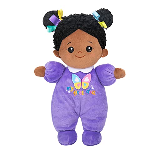 OUOZZZ Baby Puppe, Weiche Stoffpuppe mit Kleidung, Afrikanische Mini Puppe Lila Kuschelpuppe für Kinder ab 3 Monaten - Baby Geschenk zur Geburt Mädchen Jungen, 25cm von OUOZZZ