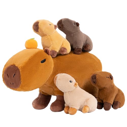 OUOZZZ Capybara-Stofftier, Capybara-Mutter mit 4 Baby-Capybaras – Geschenkspielzeug für Mädchen, Jungen, Kinder, Kleinkinder von OUOZZZ