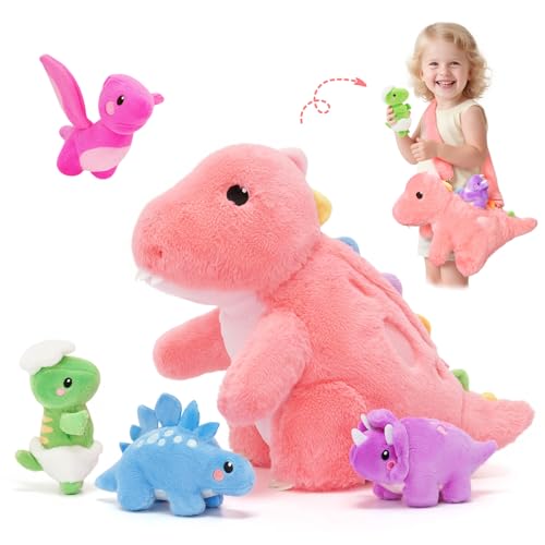 OUOZZZ Dino Kuscheltier, 31cm Niedliches Dinosaurier Kuscheltier mit 4 Baby Dino Plüschtier im Bauch - Deko Party Geschenke für Kinder OUOZZZ Dino Kuscheltier, 31cm Niedliches Dinosaurier Kuscheltier mit 4 Baby Dino Plüschtier im Bauch - Deko Party Geschenke für Kinder von OUOZZZ
