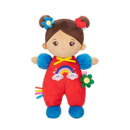 OUOZZZ Weiche Mädchenpuppe – erste hispanische Puppe, Plüsch-Lappen-Latina-Puppe, schlafender Kuschelfreund, braune Haut, Puppenspielzeug für Kinder, 25 cm von OUOZZZ