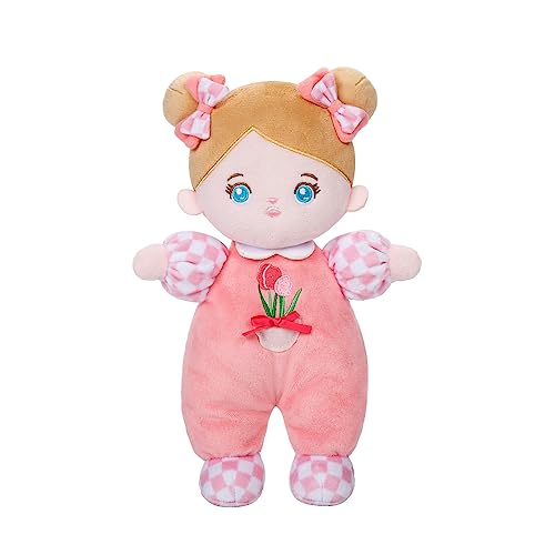 OUOZZZ Weiche Mädchenpuppe – Meine erste Puppe, Geburtstagsgeschenk, Mädchen-Plüsch-Stoffpuppe, Tulpe, rosa Kleid, Spielzeug für Kleinkinder, Kinder, Babys, 25 cm von OUOZZZ