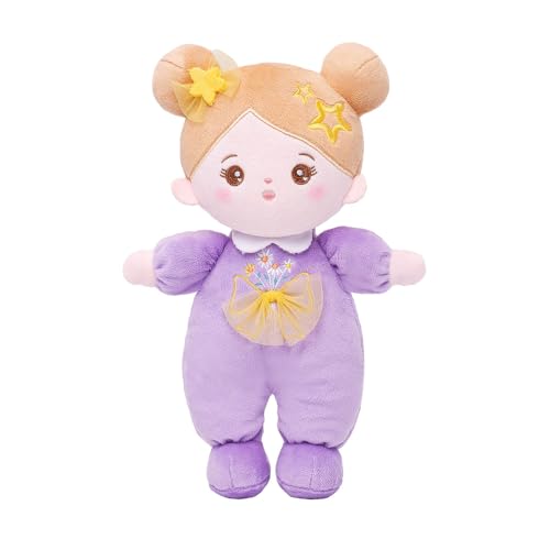 OUOZZZ Weiche Mädchenpuppe – Meine erste Puppe, Geburtstagsgeschenk, Mädchen-Plüsch-Stoffpuppe, Gänseblümchen, lila Kleid, Spielzeug für Kleinkinder, Kinder, Babys, 25 cm von OUOZZZ