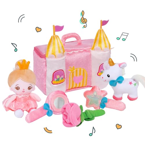 OUOZZZ Baby Spielzeug - Weich Plüsch Prinzessin Schloss Spielzeug, 6 Stück Prinzessin Puppe Plüschtier Spielset mit Sound, Baby Geschenke für Mädchen kinder ab 1 2 3 Jahre, 22cm von OUOZZZ