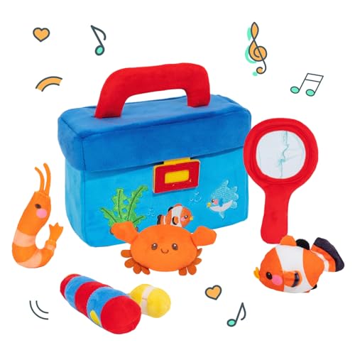OUOZZZ Baby Spielzeug - Weich Plüsch Angelspiel Set, 6 Stück Fische Angeln Plüschtier Spielset mit Sound, Sensorik Spielzeug Baby Geschenke für Jungen Mädchen Kinder ab 1 2 3 Jahre, 20.5cm von OUOZZZ