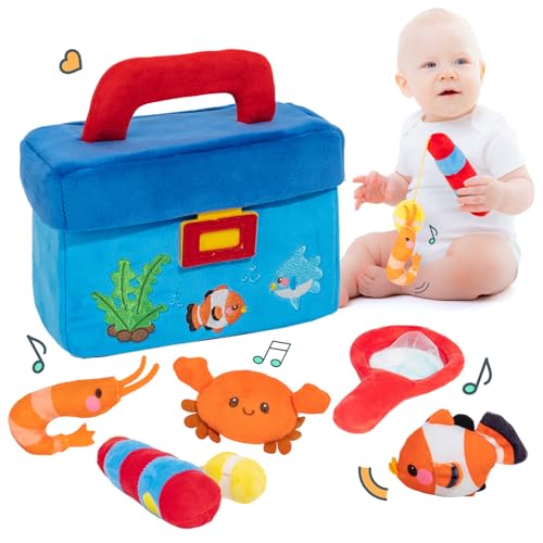 OUOZZZ Baby Spielzeug - Weich Plüsch Angelspiel Set, 6 Stück Fische Angeln Plüschtier Spielset mit Sound, Sensorik Spielzeug Baby Geschenke für Jungen Mädchen Kinder ab 1 2 3 Jahre, 20.5cm von OUOZZZ