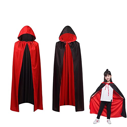 OUQIWEN Kinder Vampir Umhang,Junge Mädchen Halloween Vampir Umhang mit Kapuze,Schwarzer Rot Umhang mit Kapuze,Cosplay Für Halloween Kostüm(90cm) von OUQIWEN