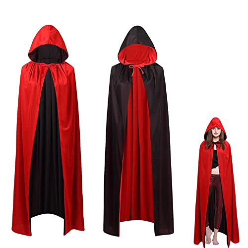 OUQIWEN Vampir Umhang Erwachsene,Halloween Vampir Kapuzenumhang,Kapuzenumhang Schwarz Rot Doppelseitig,Cosplay Vampir Erwachsener Für Halloween Kostüm (150cm) von OUQIWEN