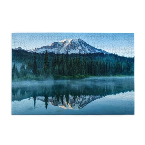 Foggy Lake By Mount Rainier Print Jigsaw Puzzle 1000 Pieces Wooden Puzzle Gifts For Adult Family Wedding Graduation Gift Vertical Version von OUSIKA