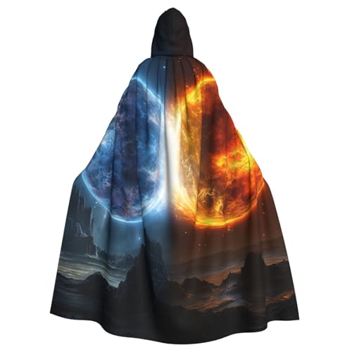 OUSIKA Unisex Halloween Kapuzenumhang Feuer und Wasser Planeten Kapuzenmantel Hexenumhang für Halloween Cosplay Kostüm von OUSIKA