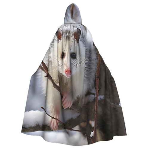 OUSIKA Unisex Halloween-Kapuzenumhang Opossum im Schnee mit Kapuze, Hexenumhang für Halloween, Cosplay-Kostüm von OUSIKA