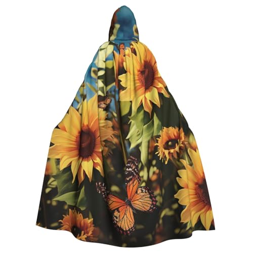 OUSIKA Unisex Halloween Kapuzenumhang Sonnenblumen und Schmetterlinge Kapuzenmantel Hexenumhang für Halloween Cosplay Kostüm von OUSIKA