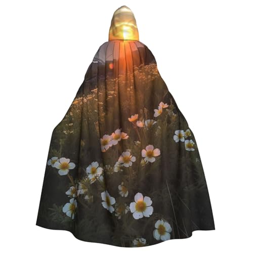 OUSIKA Unisex Halloween Kapuzenumhang Sonnenuntergang und Blumen Kapuzenmantel Hexenumhang für Halloween Cosplay Kostüm von OUSIKA