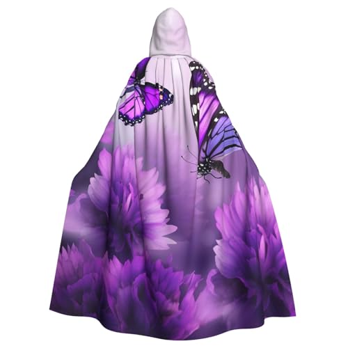 OUSIKA Unisex Halloween Kapuzenumhang lila Blume Schmetterlinge Kapuze Robe Hexenumhang für Halloween Cosplay Kostüm von OUSIKA