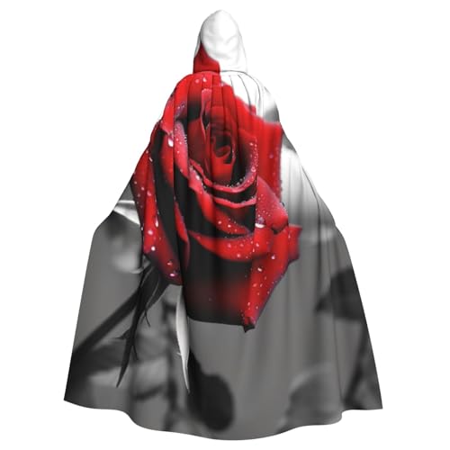 OUSIKA Unisex Halloween Kapuzenumhang schwarz und weiß rot Rose Kapuzenmantel Hexenumhang für Halloween Cosplay Kostüm von OUSIKA