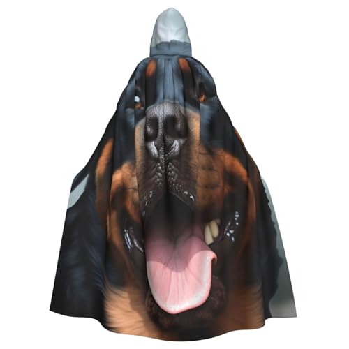 OUSIKA Unisex-Kapuzenumhang in voller Länge, Rottweiler-Hunde, Zungenkopf, Kapuzenmantel, Hexenumhang für Halloween, Cosplay-Kostüm von OUSIKA