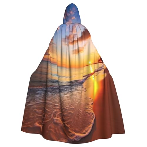 OUSIKA Unisex-Kapuzenumhang in voller Länge, wunderschöner tropischer Sonnenaufgang am Strand, Hexenumhang für Halloween, Cosplay-Kostüm von OUSIKA