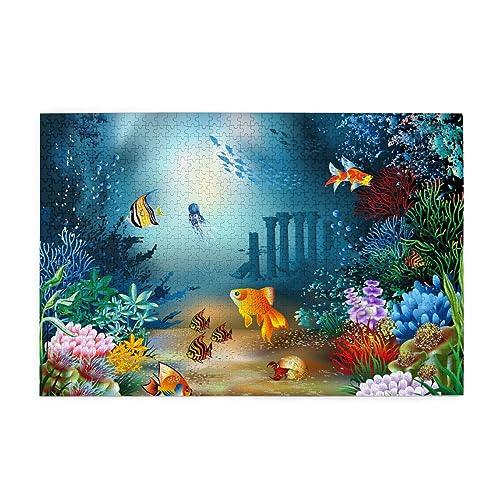 Sea Life Gold Fische Druck Puzzle 1000 Teile Holzpuzzle Geschenke für Erwachsene Familie Hochzeit Abschluss Geschenk Vertikale Version von OUSIKA