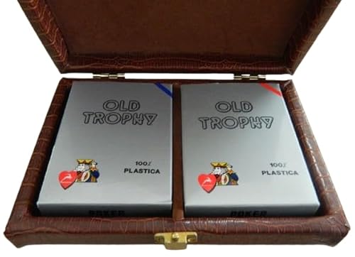 OUTLETISSIMO® Etui Braun aus Kunstleder Krokodil Modiano mit zwei Decks Poker Old Trophy 17 x 12 x 5 von OUTLETISSIMO