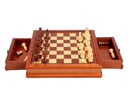 Internationales Schach Massivholz-Schachspiel Mit Doppelschublade, Magnetische Handgefertigte Stücke, Schachbrett, Multifunktional, Für Erwachsene Schachset(31 * 31cm) von OUYUE