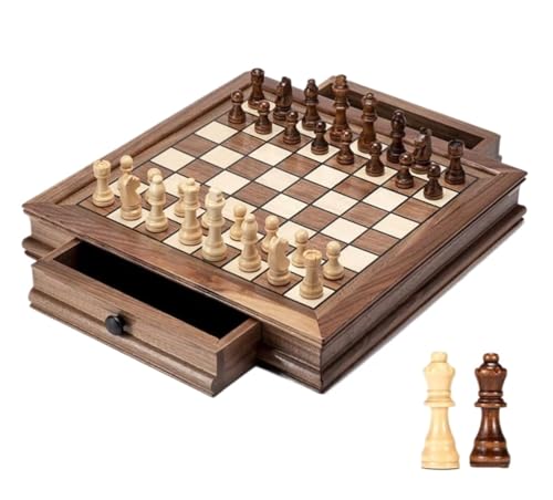 Internationales Schach Schachbrett Walnussholz Schachset Magnetische Dame Erwachsene Klassiker Schachbox Schublade Für Schachliebhaber Schachset von OUYUE