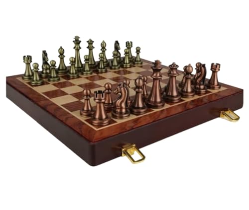 Internationales Schach Schachspiel Metallschachspiel High-End-Schachholz Klappbares Reiseschachbrett Retro-Schachornamente Schachset von OUYUE