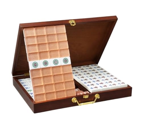 OUYUE Mahjong Spielset Chinesisches Mahjong Mit 144 Gravierten Spielsteinen Und Aufbewahrungsbox, Familienspiel for 4 Spieler Ab 8 Jahren Chinesisches Mah Jong Set(Brown) von OUYUE