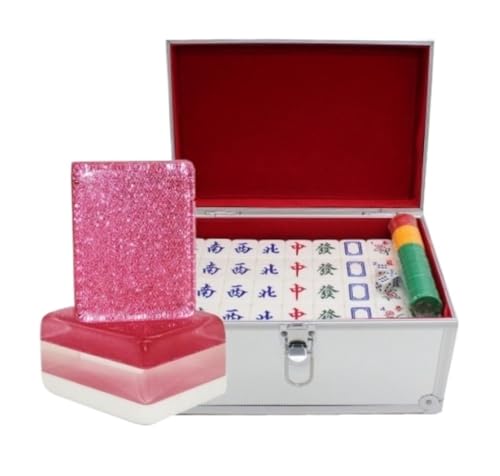 OUYUE Mahjong Spielset MahJongg Spielstein-Set, Mah-Jong-Set Mit Aufbewahrungsbox, Chinesisches Mahjong-Spiel-Set, 144 Spielsteine Chinesisches Mah Jong Set(Pink,40mm) von OUYUE