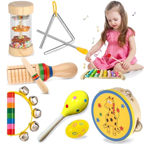 Holz-Musikinstrumente Montessori Percussion Set Musikinstrumente Für Kinder Maracas Tamburin Musikspielzeug Für Kinder Geschenk Für Die Vorschulerziehung (7 In 1) von OUYULAI