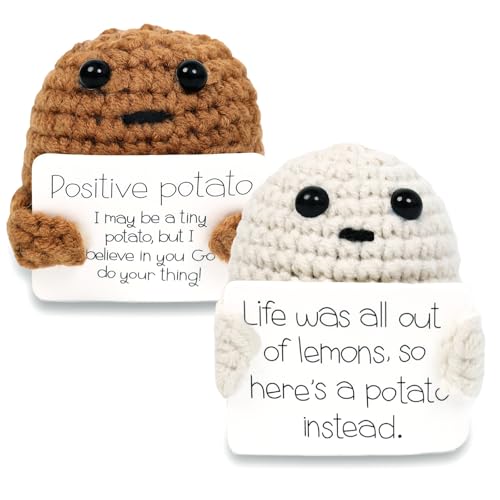 2 Stück Positive Kartoffel Positive Potato ,Kreative Strickwolle Kartoffel Puppe,Mutmacher Geschenk Niedliche Lustige Strickkartoffel für Freundin Familie Freund Patient ((Positive) braun+(Life) grau) von OUZHOU